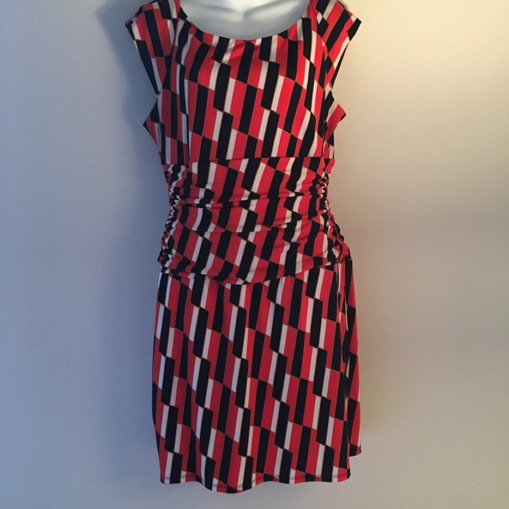 Bisou Dress. Orange/Dark Blue/ White. Size 12